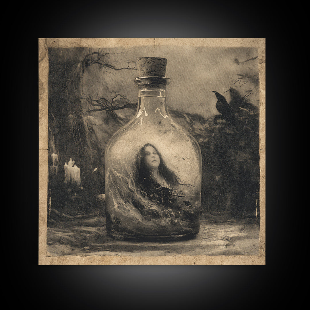 The Bottled Ghost, Symbolist Dream Art, Square Wall Art, Macabre Wall Art, Canvas Print, Halloween Wall Art, Dark Fantasy Art