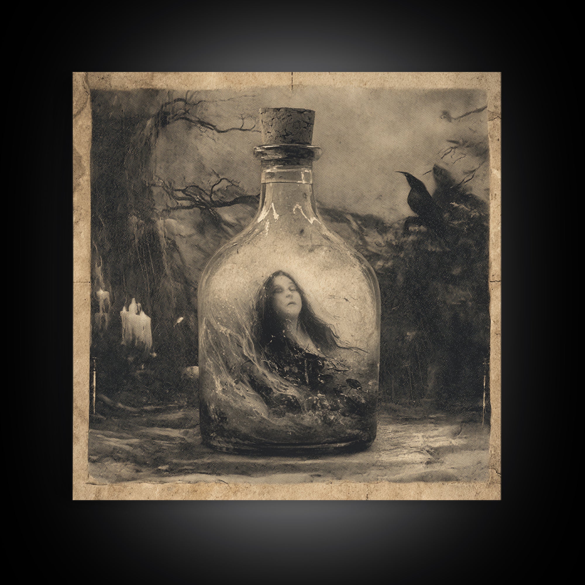 The Bottled Ghost, Symbolist Dream Art, Square Wall Art, Macabre Wall Art, Canvas Print, Halloween Wall Art, Dark Fantasy Art
