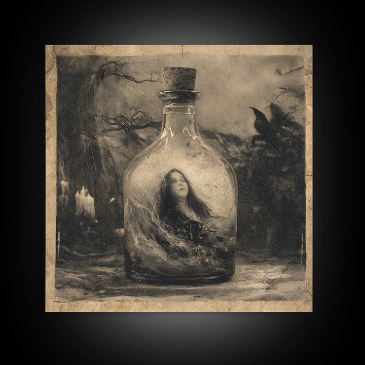 The Bottled Ghost, Symbolist Dream Art, Square Wall Art, Macabre Wall Art, Canvas Print, Halloween Wall Art, Dark Fantasy Art