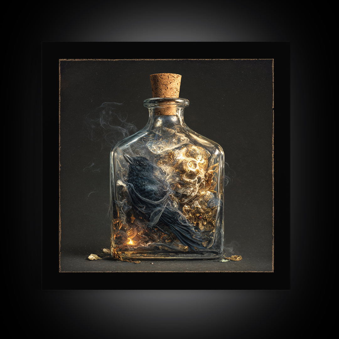 The Bottled Ghost, Ornate Symbolist Art, Square Wall Art, Dark Halloween Decor, Framed Canvas Print, Halloween Wall Art