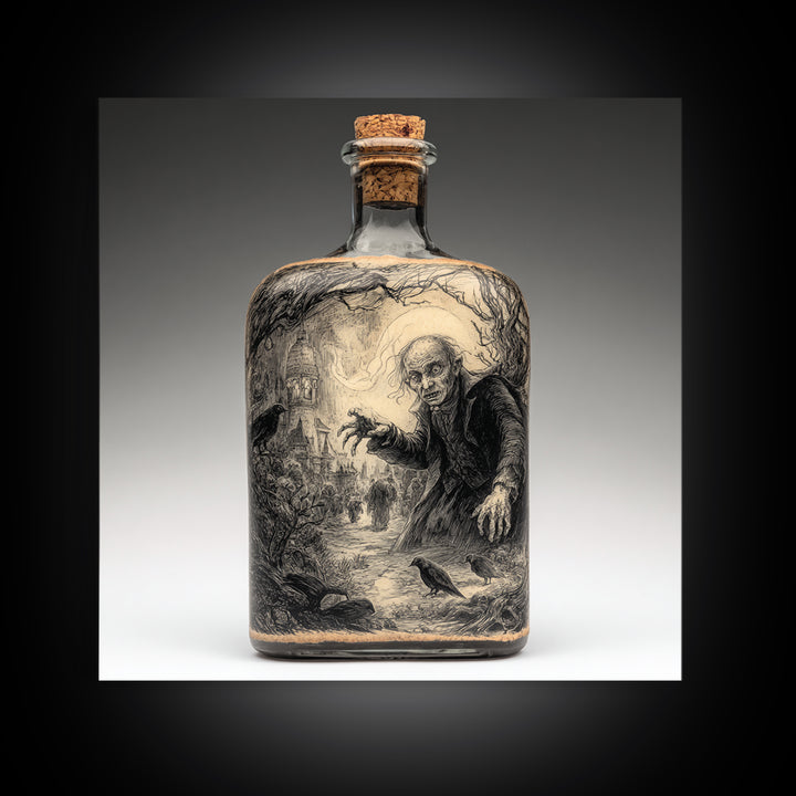 The Bottled Ghost, Expressionist Nightmare Art, Square Wall Art, Dark Fantasy Wall Art, Framed Canvas Print, Halloween Wall Art