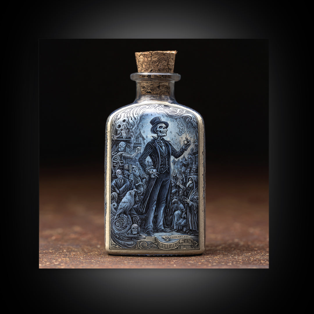 The Bottled Ghost, Macabre Folk Print Art, Square Wall Art, Dark Fantasy Wall Art, Framed Canvas Print, Halloween Wall Art