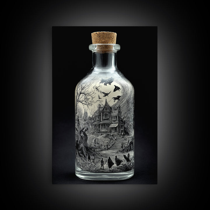 The Bottled Ghost, Victorian Macabre Art, Vertical Wall Art, Dark Halloween Decor, Framed Canvas Print, Halloween Wall Art