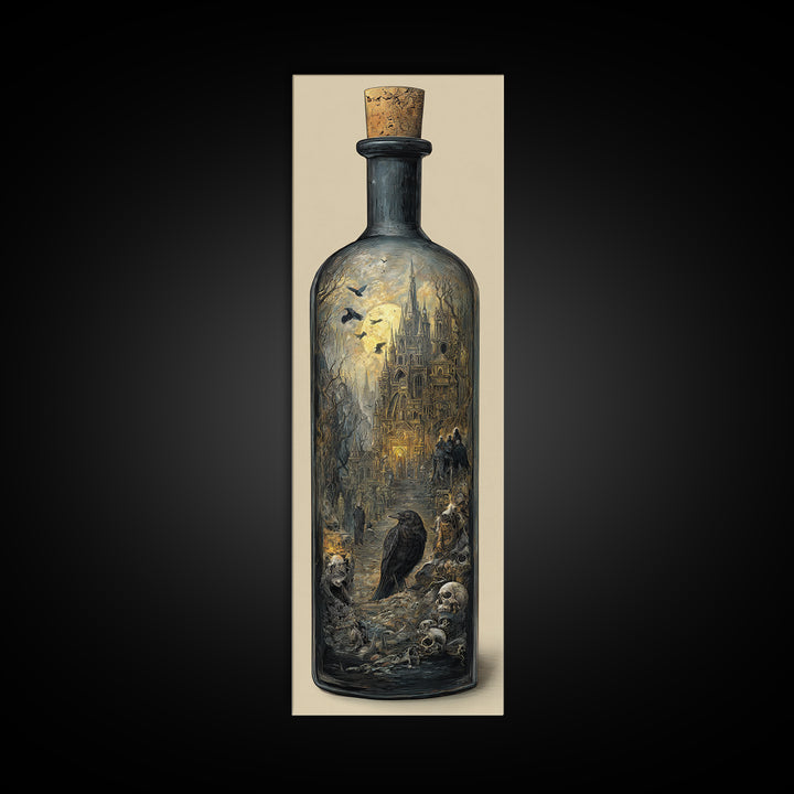 The Bottled Ghost, Surreal Apocalyptic Art, Tall Narrow Wall Art, Gothic Horror Wall Art, Framed Canvas Print, Halloween Wall Art