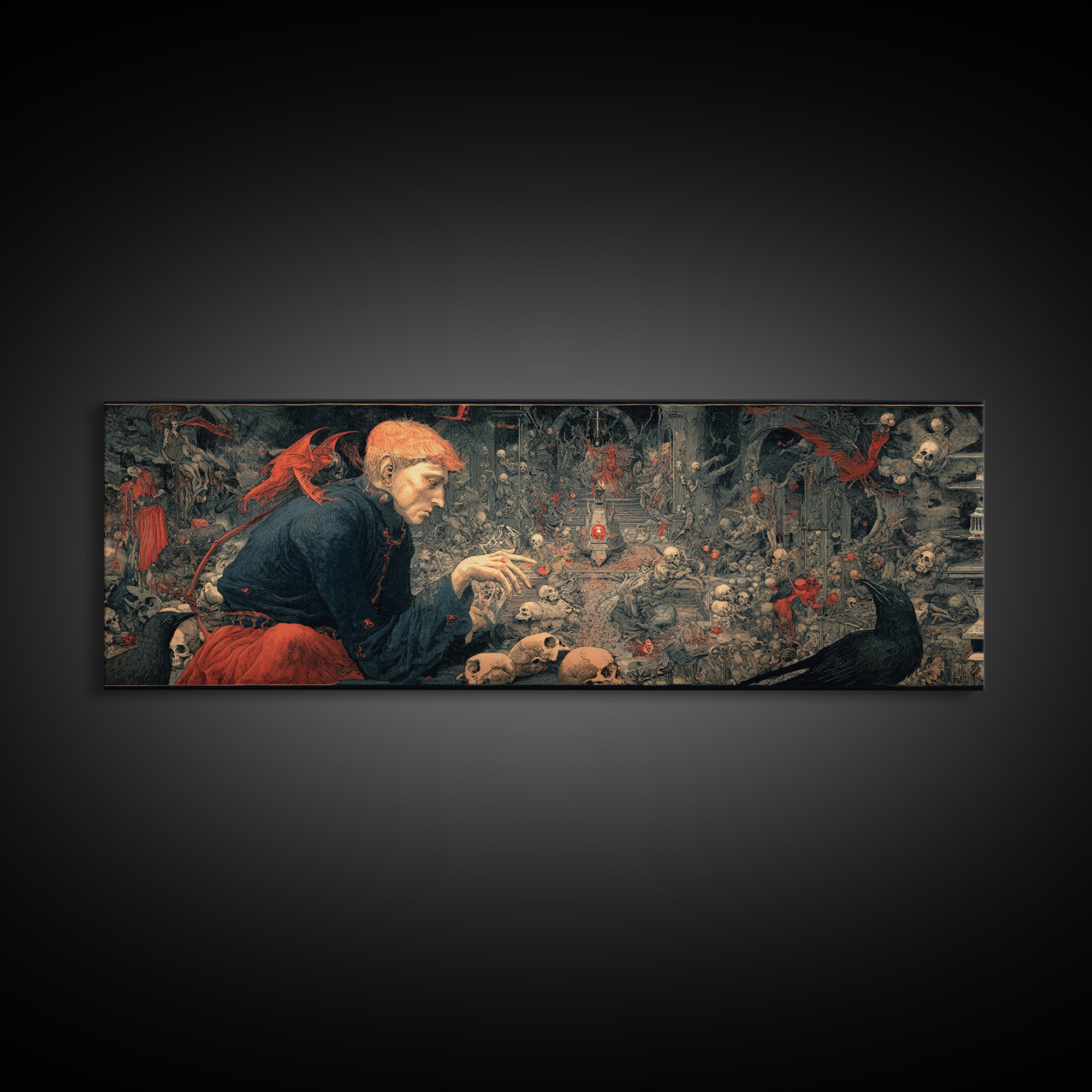 The Coffin Key, Medieval Grotesque Art, Extra Wide Wall Art, Dark Halloween Decor, Canvas Print, Halloween Wall Art, Dark Fantasy Art