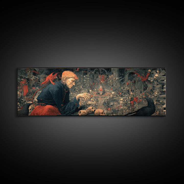 The Coffin Key, Medieval Grotesque Art, Extra Wide Wall Art, Dark Halloween Decor, Canvas Print, Halloween Wall Art, Dark Fantasy Art