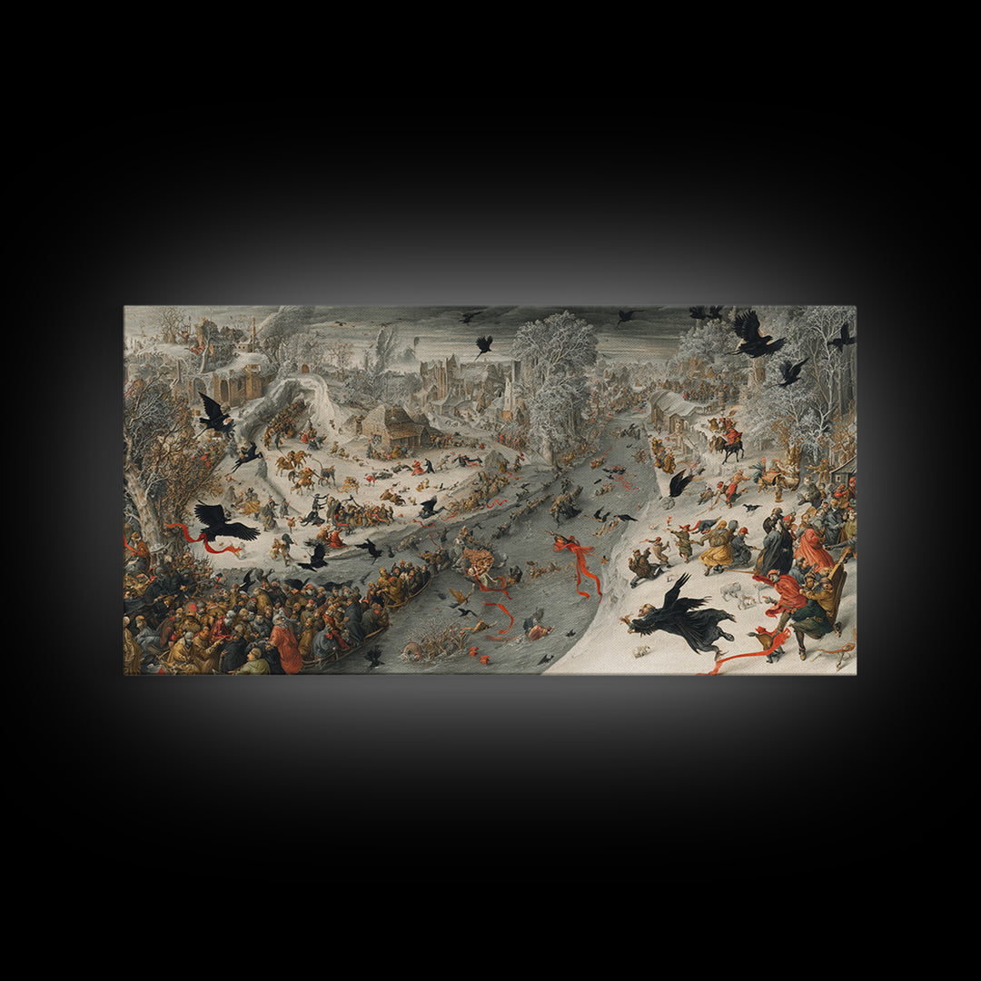 The Coffin Key, Northern Renaissance Horror, Wide Panoramic Art, Gothic Horror Wall Art, Framed Canvas Print, Halloween Wall Art