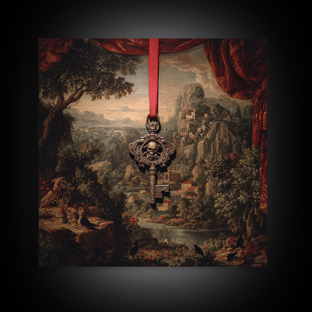 The Coffin Key, Baroque Witchcraft Art, Square Wall Art, Dark Fantasy Wall Art, Canvas Print, Halloween Wall Art, Horror Wall Art