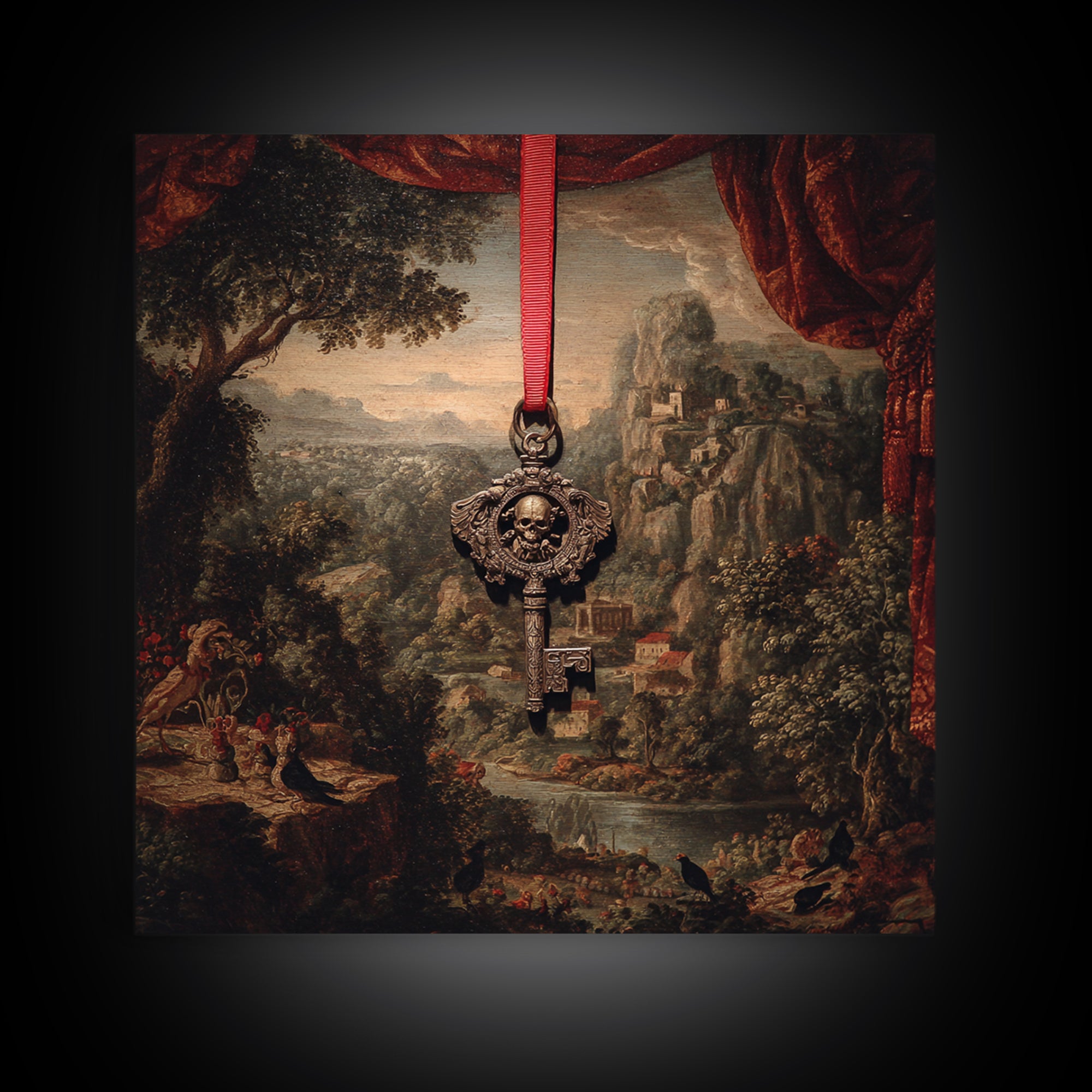 The Coffin Key, Baroque Witchcraft Art, Square Wall Art, Dark Fantasy Wall Art, Canvas Print, Halloween Wall Art, Horror Wall Art