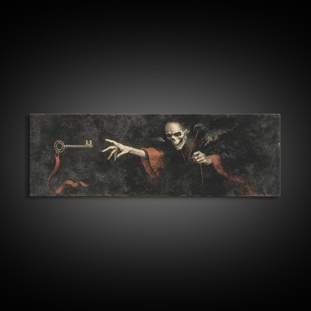 The Coffin Key, Dark Romantic Horror Art, Extra Wide Wall Art, Gothic Horror Wall Art, Framed Canvas Print, Halloween Wall Art