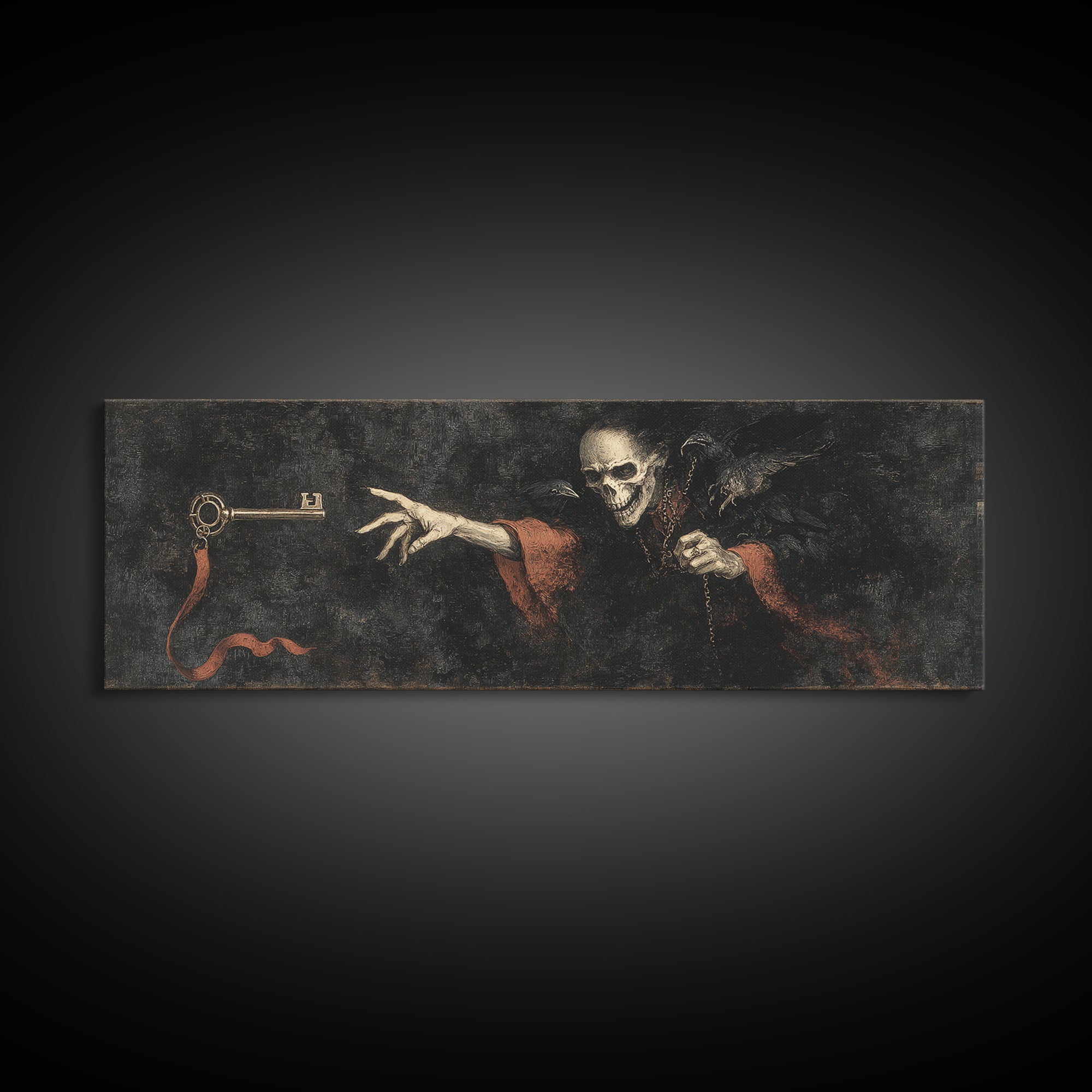 The Coffin Key, Dark Romantic Horror Art, Extra Wide Wall Art, Gothic Horror Wall Art, Framed Canvas Print, Halloween Wall Art