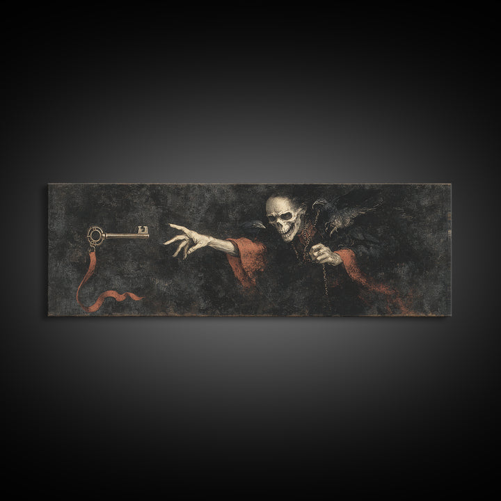 The Coffin Key, Dark Romantic Horror Art, Extra Wide Wall Art, Gothic Horror Wall Art, Framed Canvas Print, Halloween Wall Art
