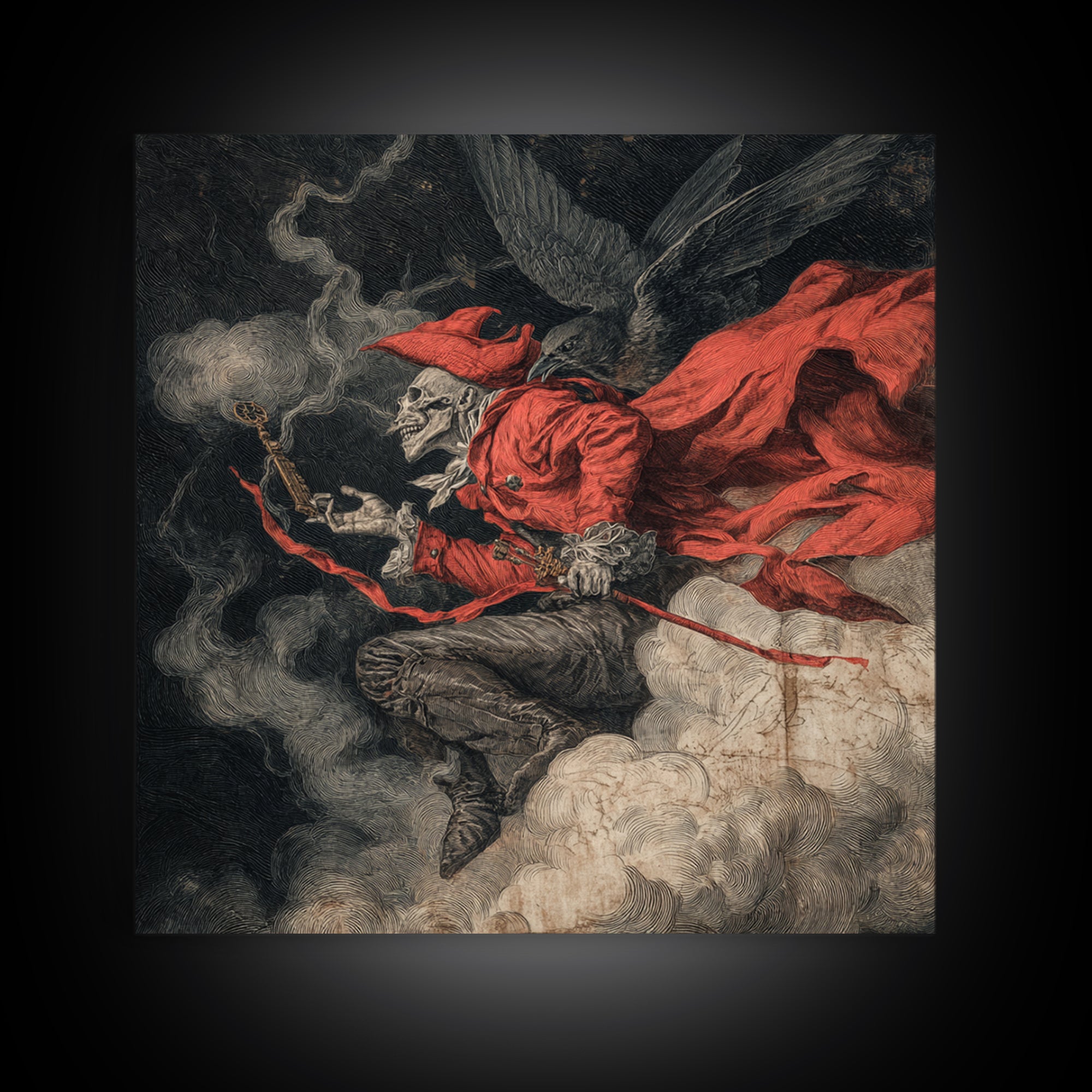 The Coffin Key, Gothic Nightmare Art, Square Wall Art, Dark Fantasy Wall Art, Framed Canvas Print, Halloween Wall Art