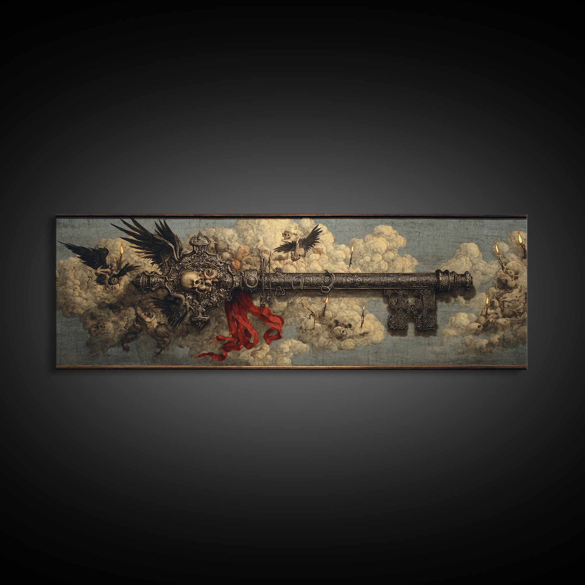 The Coffin Key, Visionary Gothic Art, Extra Wide Wall Art, Macabre Wall Art, Framed Canvas Print, Halloween Wall Art