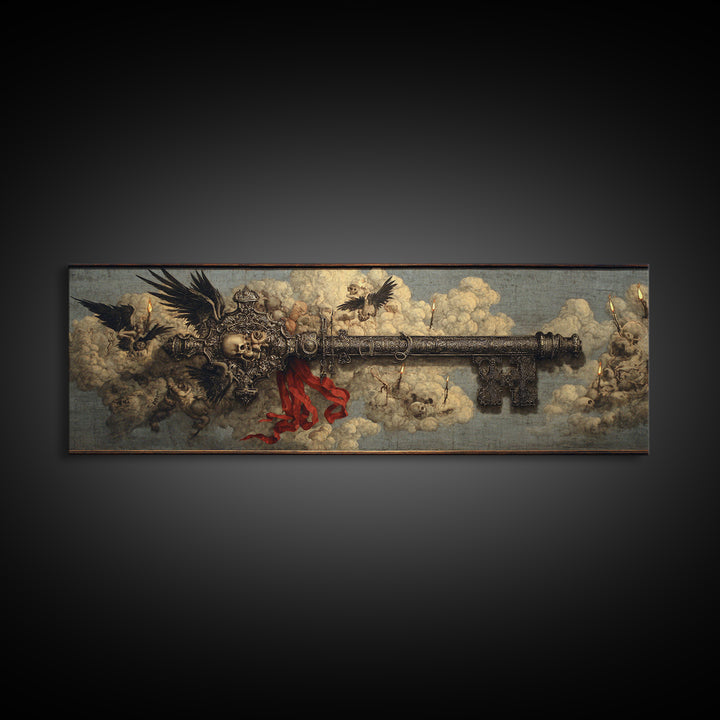 The Coffin Key, Visionary Gothic Art, Extra Wide Wall Art, Macabre Wall Art, Framed Canvas Print, Halloween Wall Art