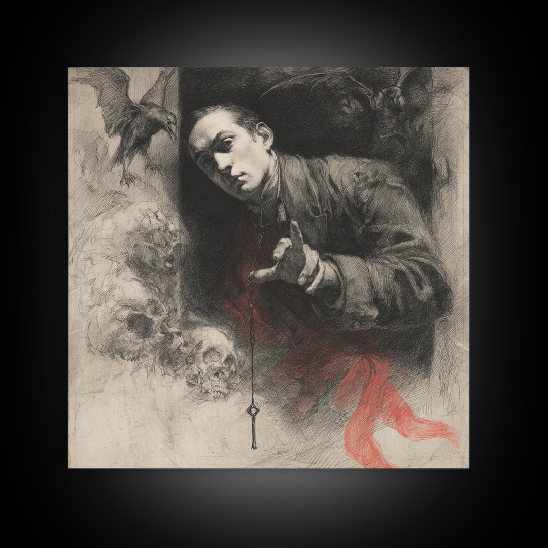 The Coffin Key, Symbolist Dream Art, Square Wall Art, Dark Fantasy Wall Art, Canvas Print, Halloween Wall Art, Dark Fantasy Art