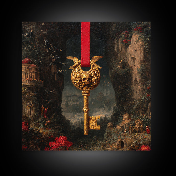 The Coffin Key, Ornate Symbolist Art, Square Wall Art, Gothic Horror Wall Art, Canvas Print, Halloween Wall Art, Seasonal Home Decor