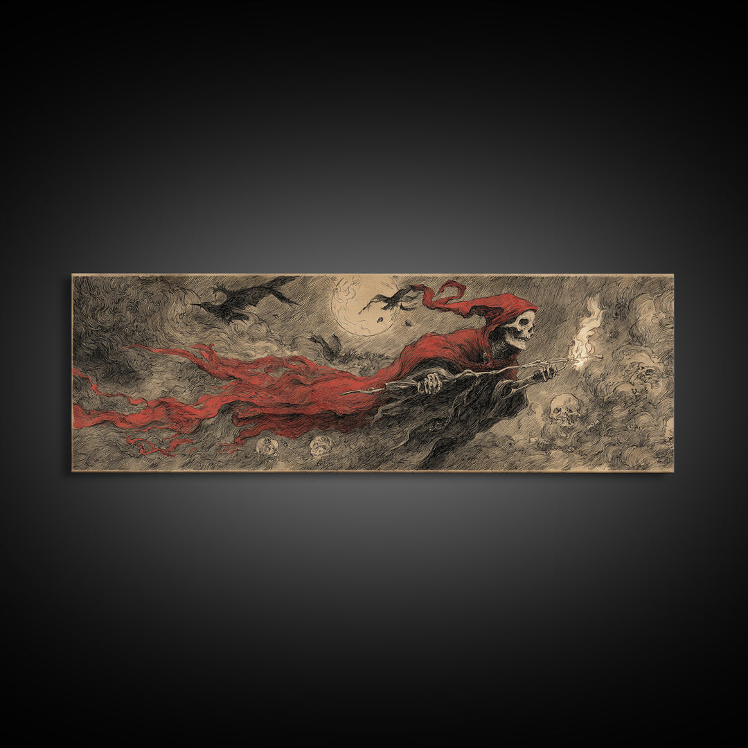 The Coffin Key, Expressionist Nightmare Art, Extra Wide Wall Art, Dark Halloween Decor, Framed Canvas Print, Halloween Wall Art