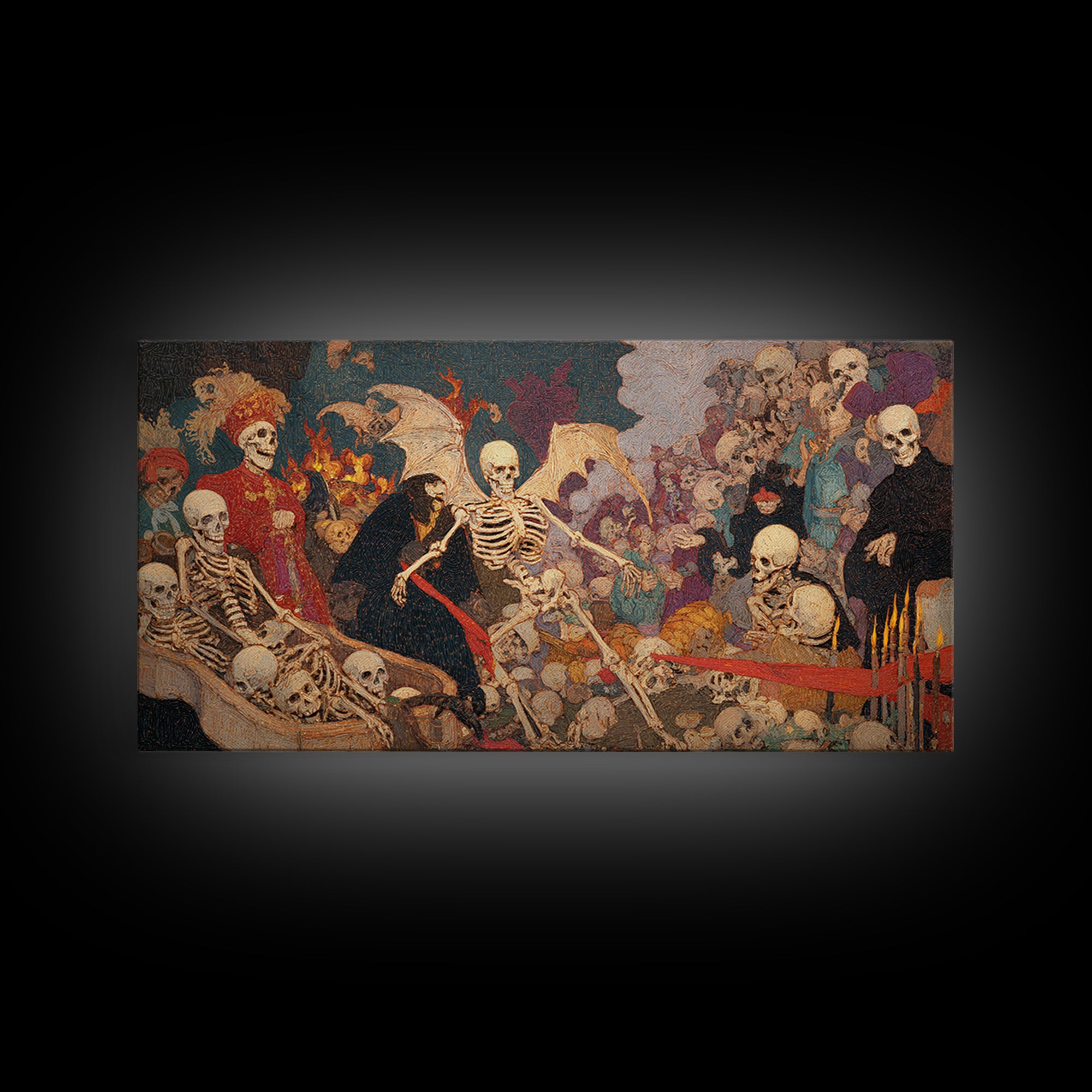 The Coffin Key, Grotesque Carnival Art, Wide Panoramic Art, Macabre Wall Art, Canvas Print, Halloween Wall Art, Gothic Home Decor