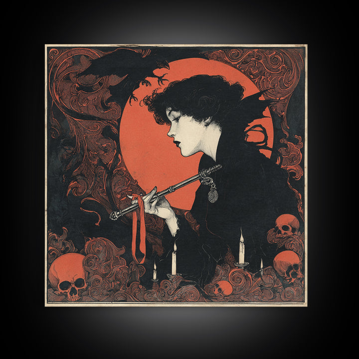 The Coffin Key, Decadent Line Art, Square Wall Art, Dark Fantasy Wall Art, Canvas Print, Halloween Wall Art, Spooky Wall Decor