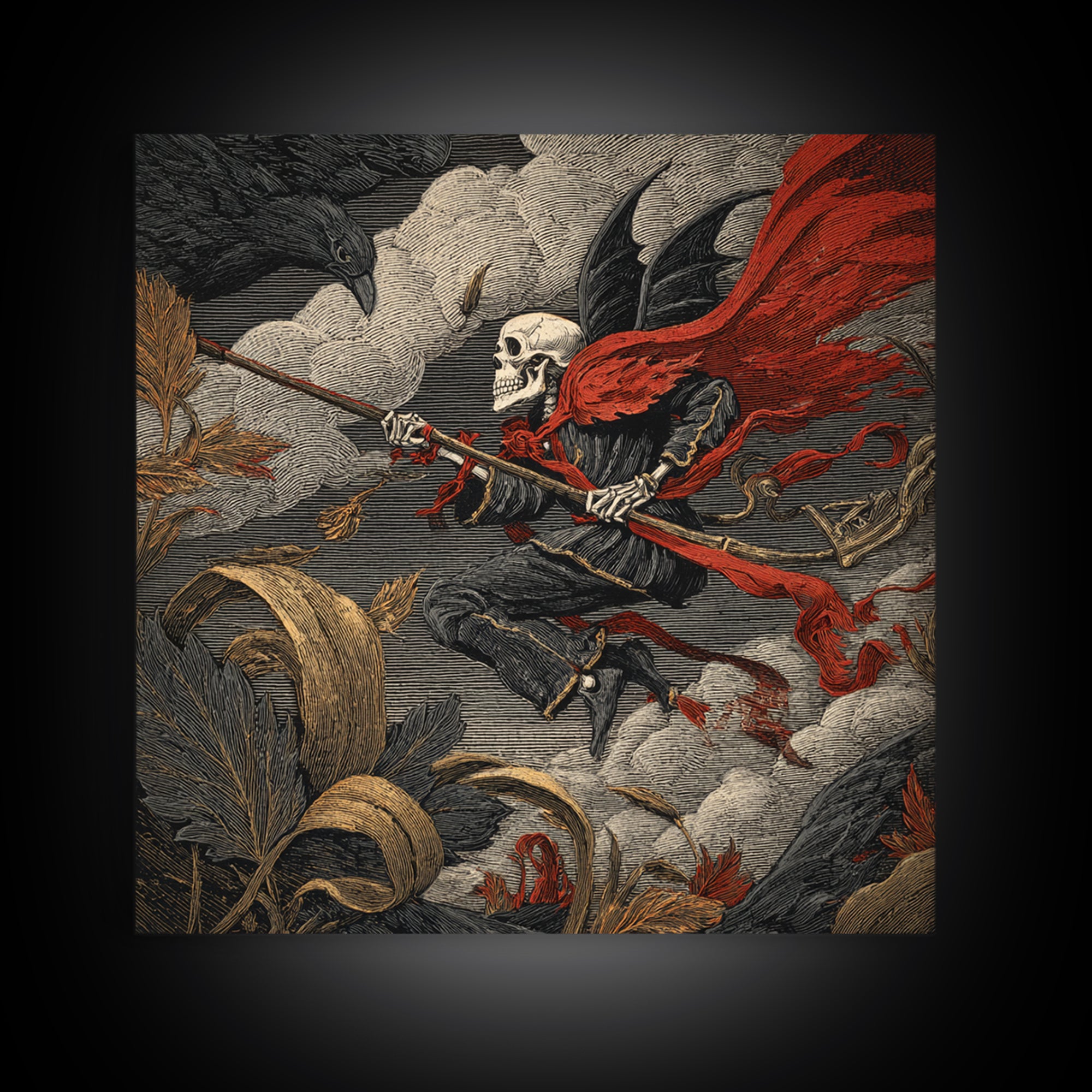 The Coffin Key, Macabre Folk Print Art, Square Wall Art, Dark Fantasy Wall Art, Framed Canvas Print, Halloween Wall Art