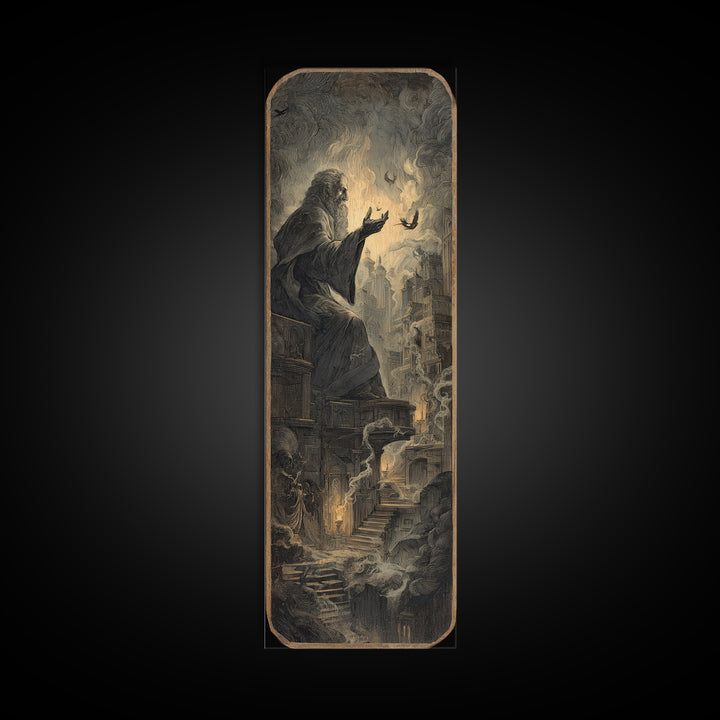 The Antique Spirit Board, Gothic Engraving Art, Tall Narrow Wall Art, Macabre Wall Art, Canvas Print, Halloween Wall Art
