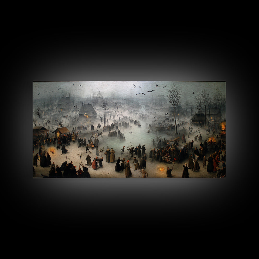 The Antique Spirit Board, Northern Renaissance Horror, Wide Panoramic Art, Dark Halloween Decor, Framed Canvas Print