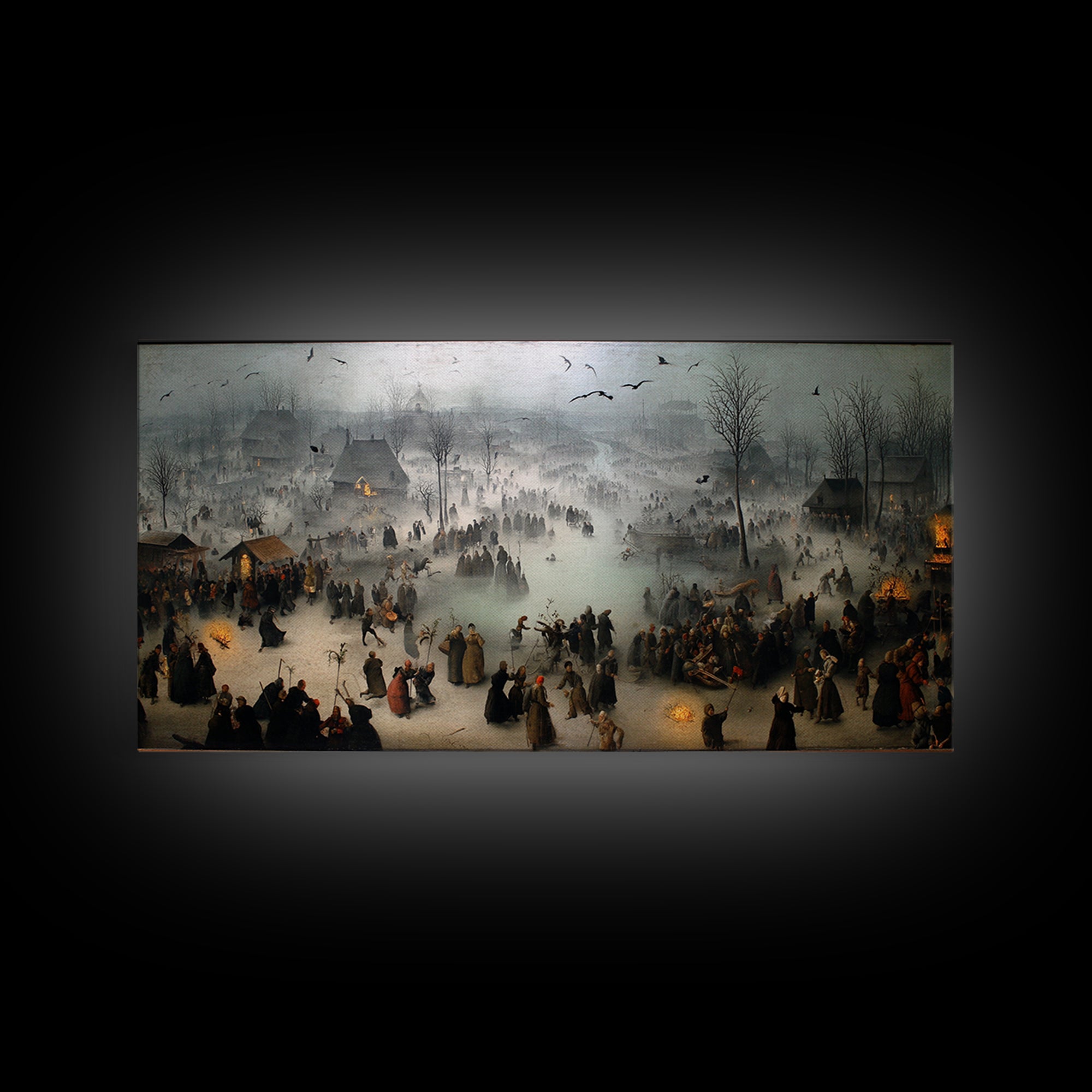 The Antique Spirit Board, Northern Renaissance Horror, Wide Panoramic Art, Dark Halloween Decor, Framed Canvas Print