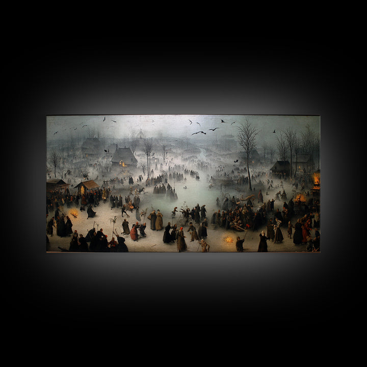 The Antique Spirit Board, Northern Renaissance Horror, Wide Panoramic Art, Dark Halloween Decor, Framed Canvas Print