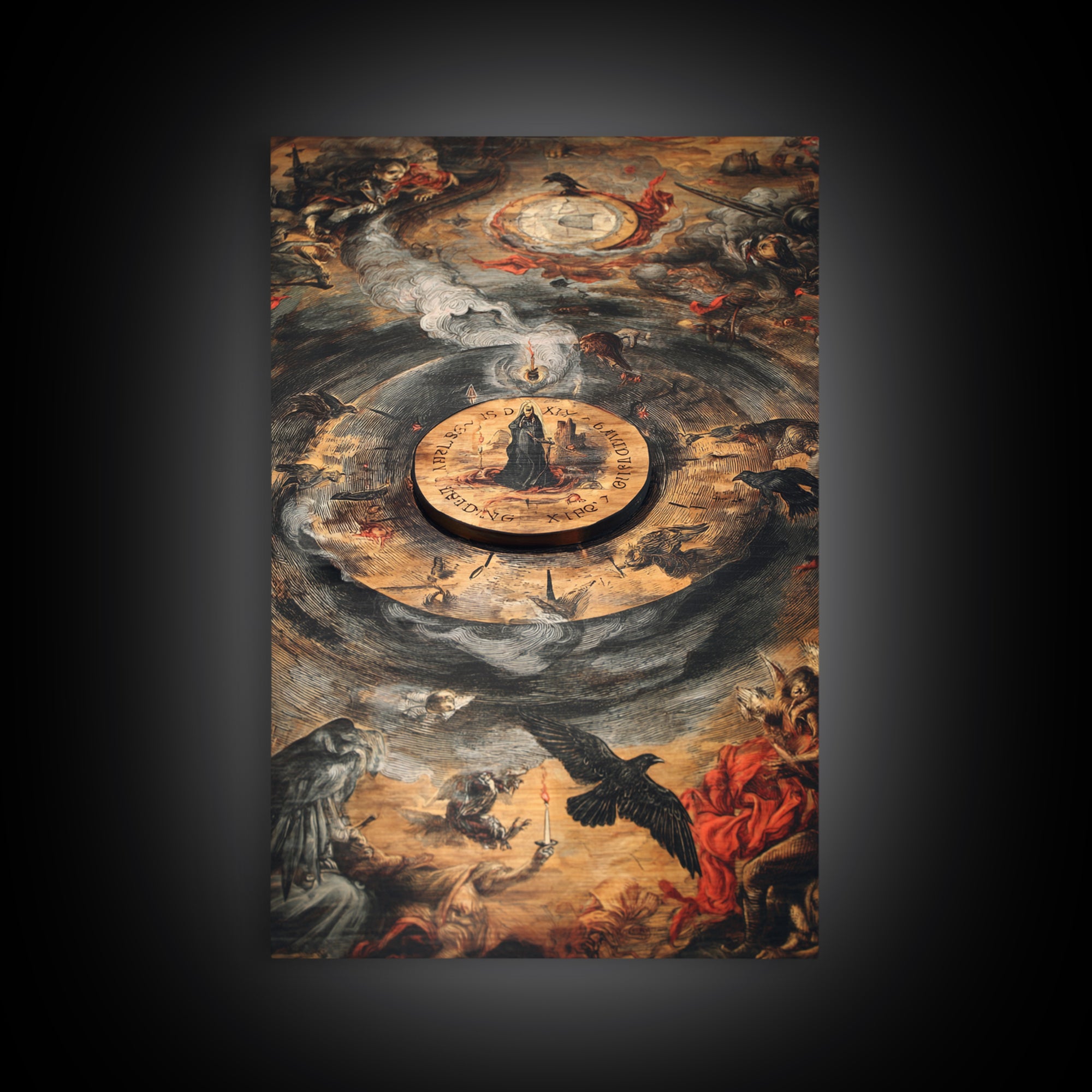 The Antique Spirit Board, Dark Renaissance Art, Vertical Wall Art, Dark Halloween Decor, Canvas Print, Halloween Wall Art