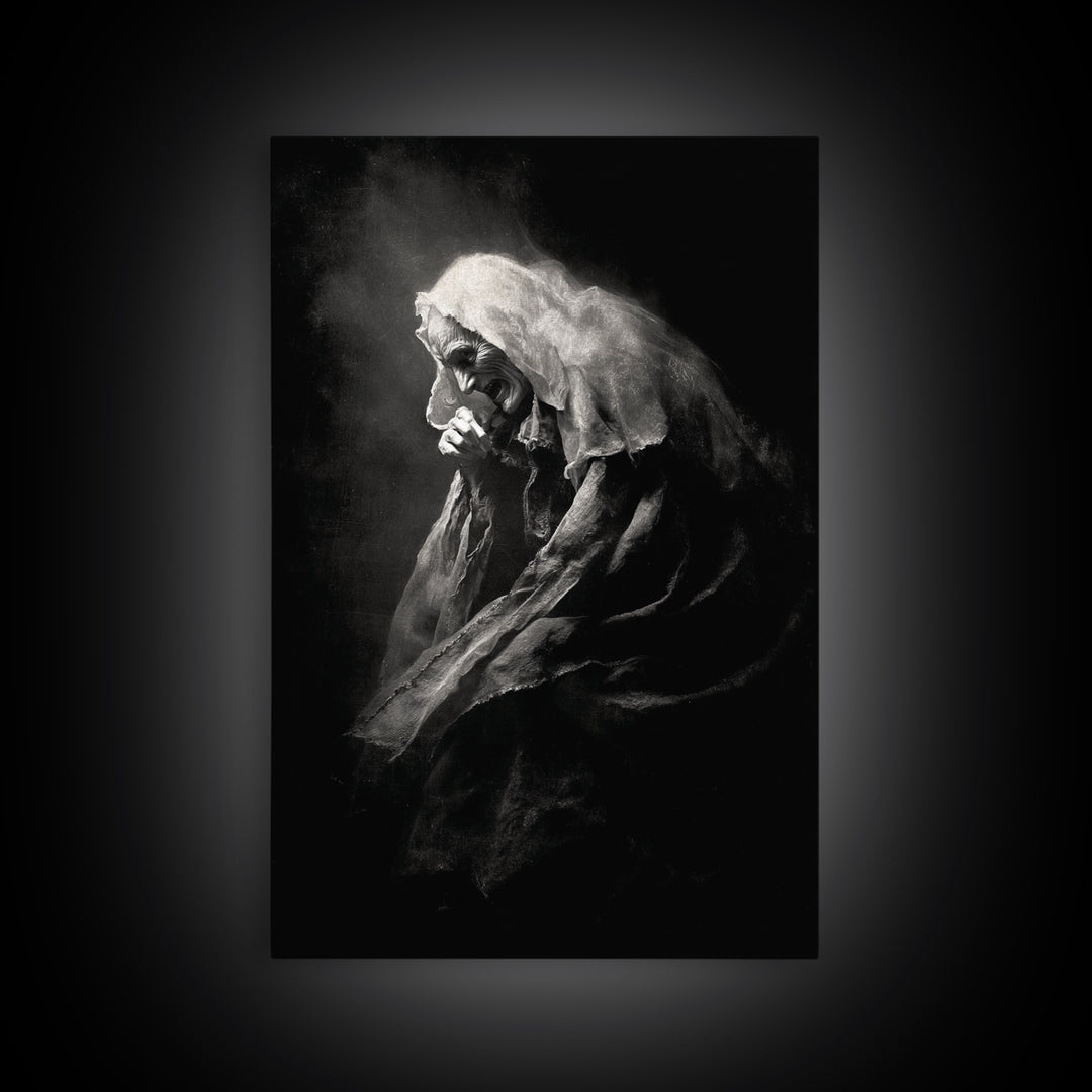 The Antique Spirit Board, Dark Romantic Horror Art, Vertical Wall Art, Dark Fantasy Wall Art, Framed Canvas Print, Halloween Wall Art
