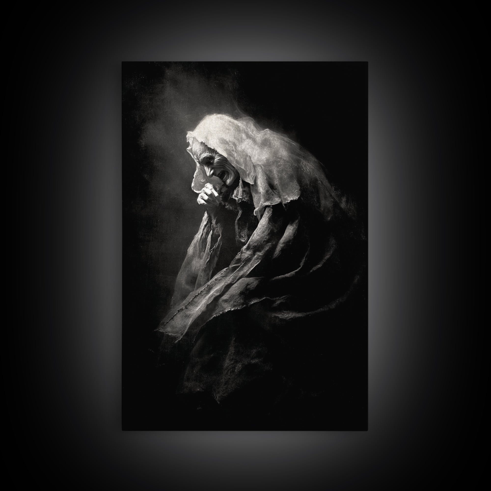 The Antique Spirit Board, Dark Romantic Horror Art, Vertical Wall Art, Dark Fantasy Wall Art, Framed Canvas Print, Halloween Wall Art