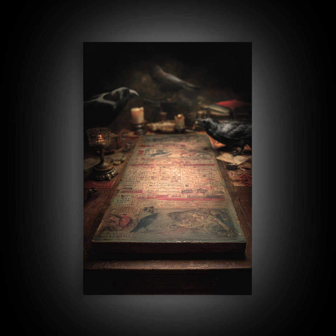 The Antique Spirit Board, Gothic Nightmare Art, Vertical Wall Art, Gothic Horror Wall Art, Framed Canvas Print, Halloween Wall Art