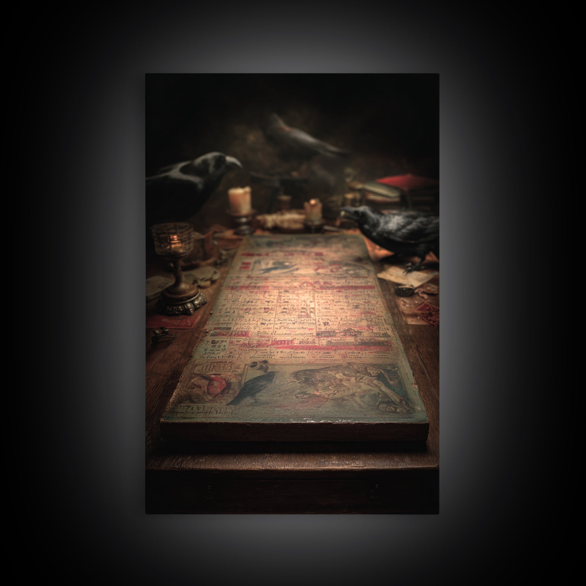 The Antique Spirit Board, Gothic Nightmare Art, Vertical Wall Art, Gothic Horror Wall Art, Framed Canvas Print, Halloween Wall Art