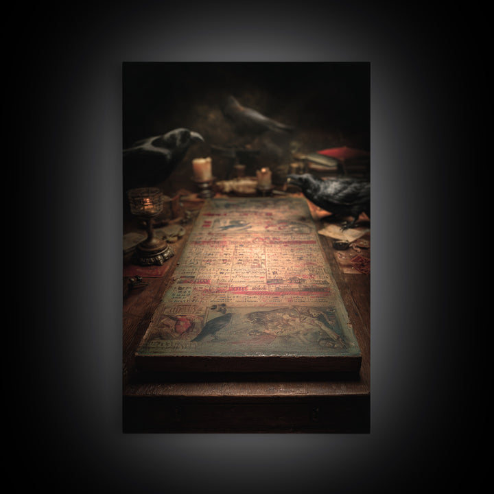 The Antique Spirit Board, Gothic Nightmare Art, Vertical Wall Art, Gothic Horror Wall Art, Framed Canvas Print, Halloween Wall Art