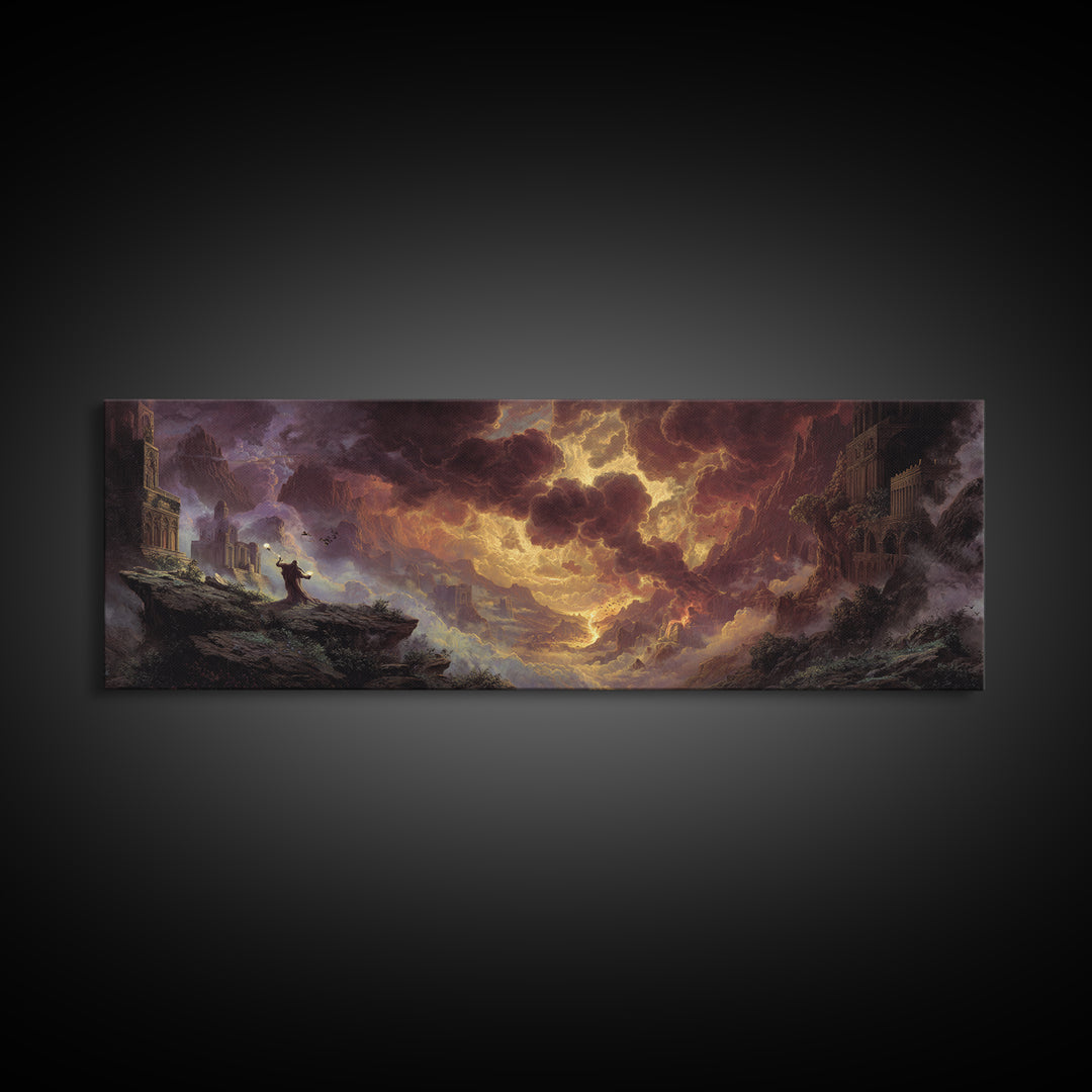 The Antique Spirit Board, Apocalyptic Romantic Art, Extra Wide Wall Art, Dark Fantasy Wall Art, Framed Canvas Print, Halloween Wall Art