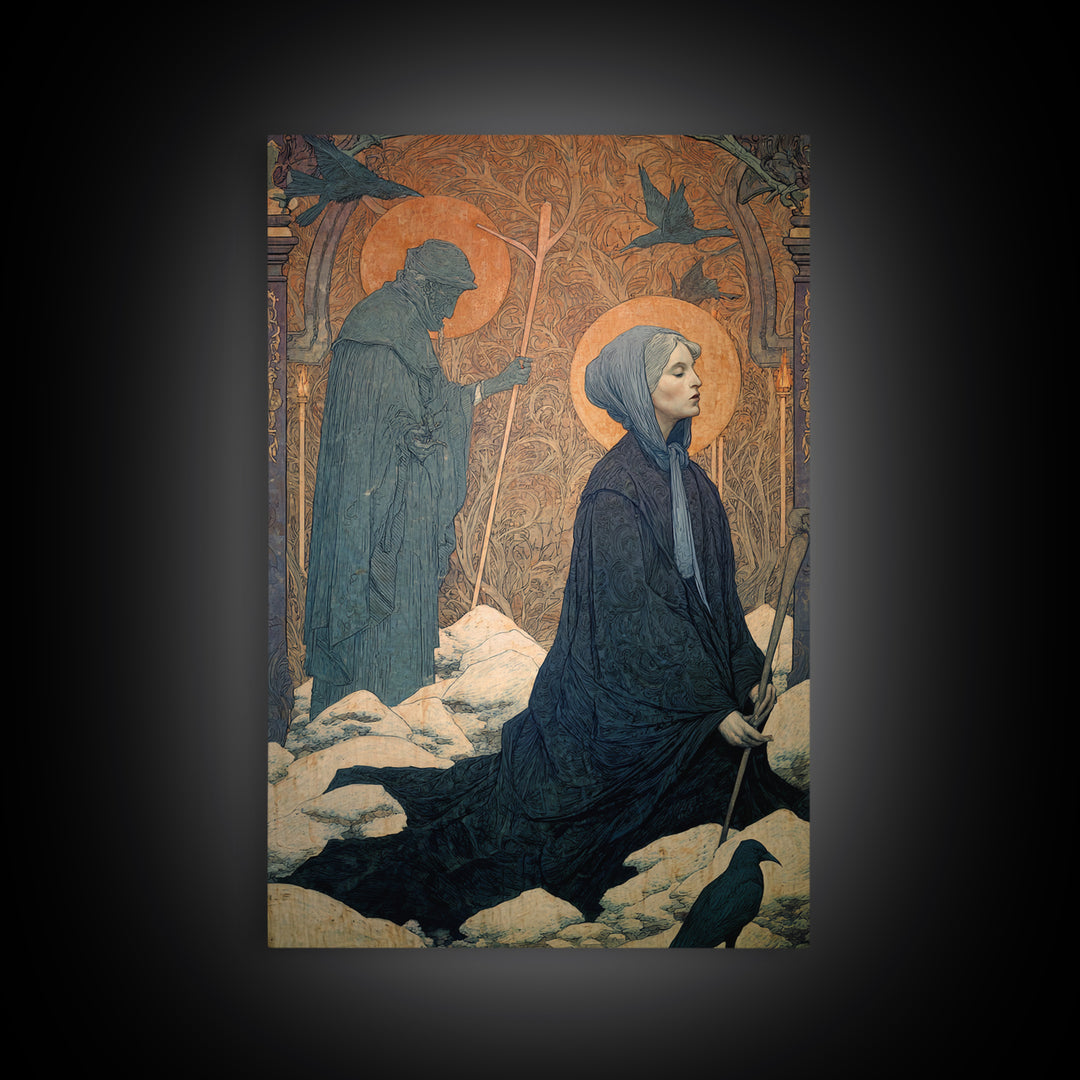 The Antique Spirit Board, Symbolist Death Art, Vertical Wall Art, Macabre Wall Art, Framed Canvas Print, Halloween Wall Art