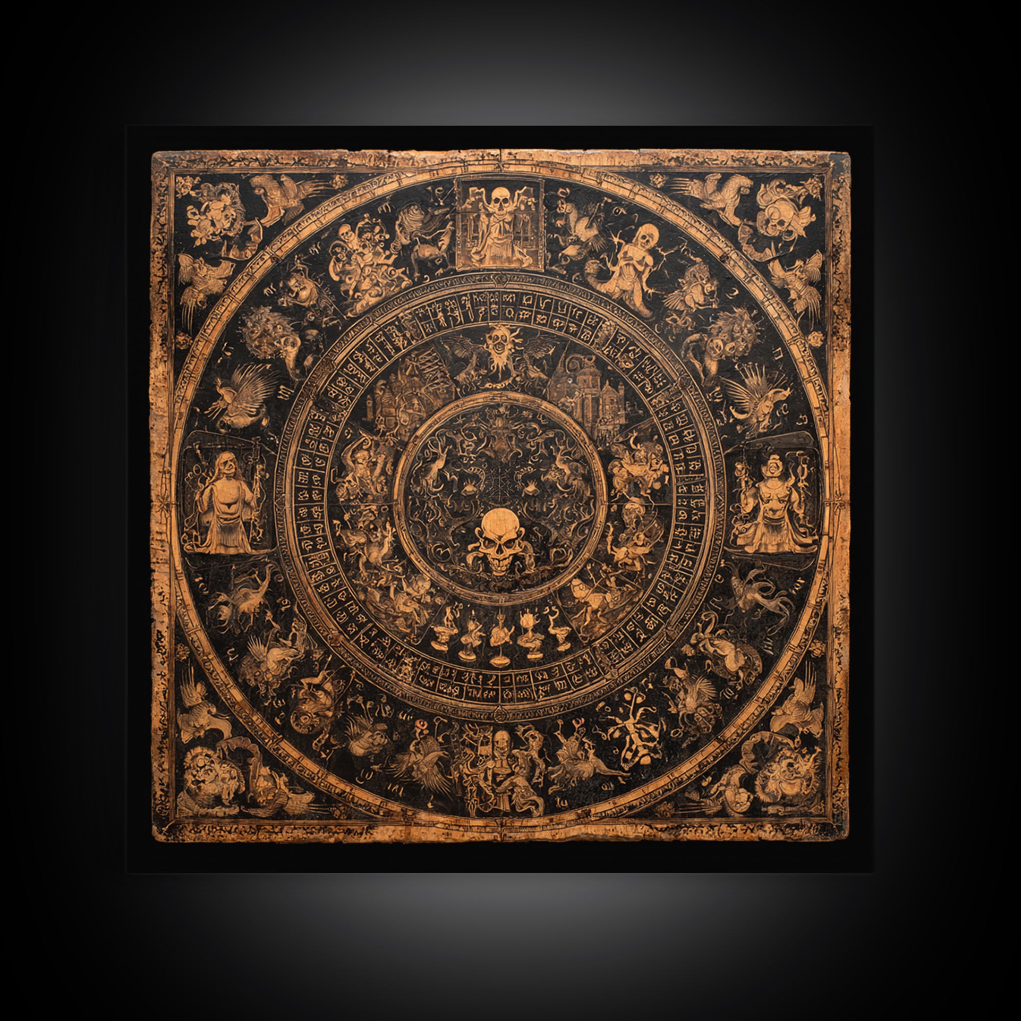 The Antique Spirit Board, Grotesque Carnival Art, Square Wall Art, Dark Halloween Decor, Canvas Print, Halloween Wall Art