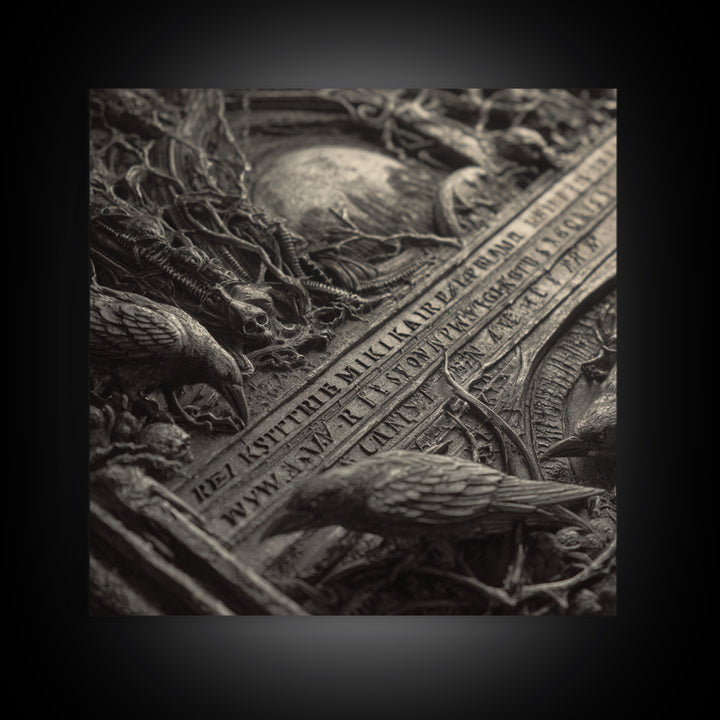 The Antique Spirit Board, Biomechanical Horror Art, Square Wall Art, Dark Fantasy Wall Art, Framed Canvas Print, Halloween Wall Art