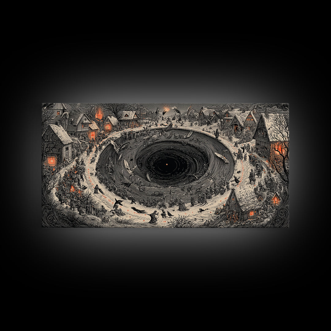 The Raven-Feather Quill, Northern Renaissance Horror, Wide Panoramic Art, Gothic Horror Wall Art, Framed Canvas Print