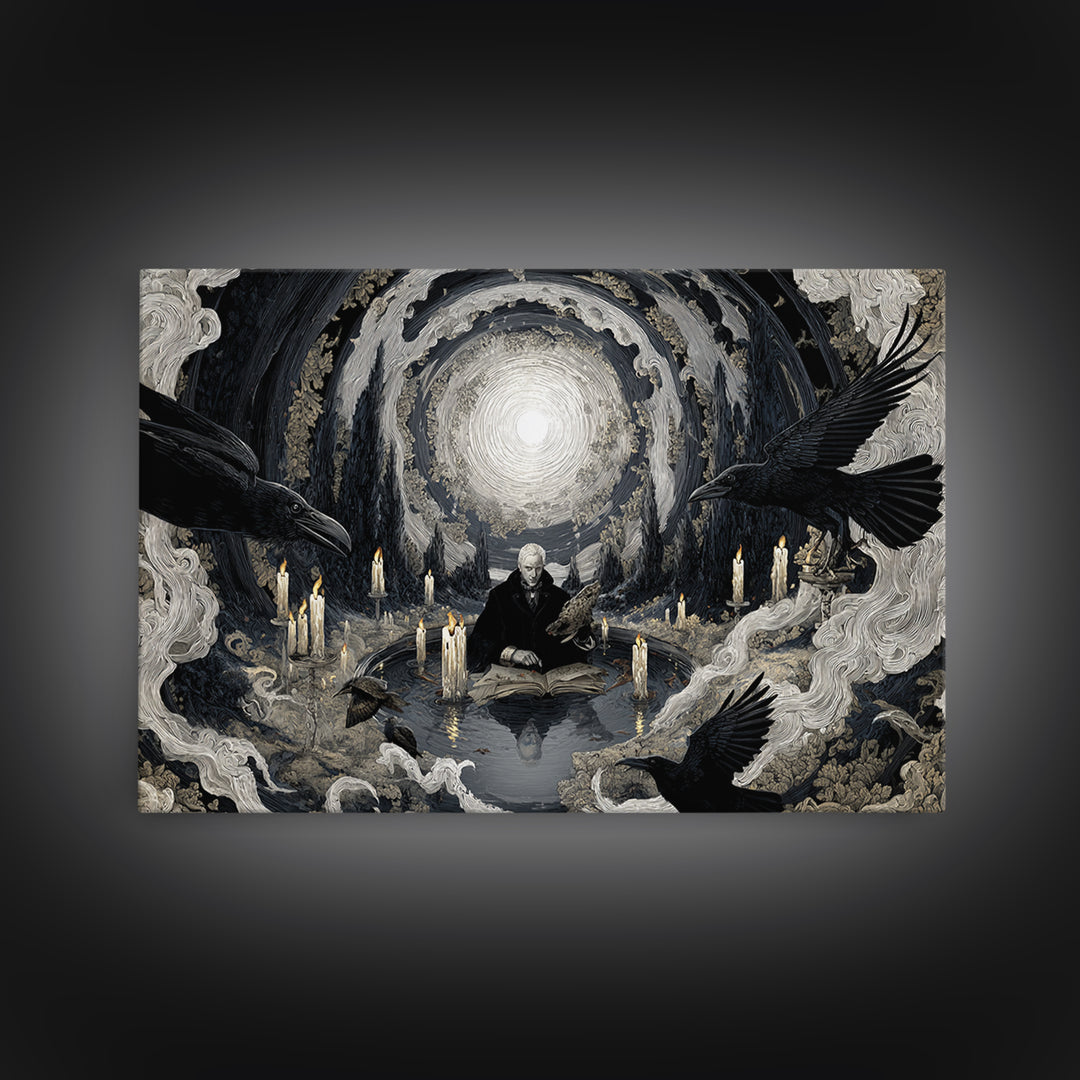 The Raven-Feather Quill, Symbolist Gothic Landscape, Landscape Wall Art, Gothic Horror Wall Art, Framed Canvas Print, Halloween Wall Art