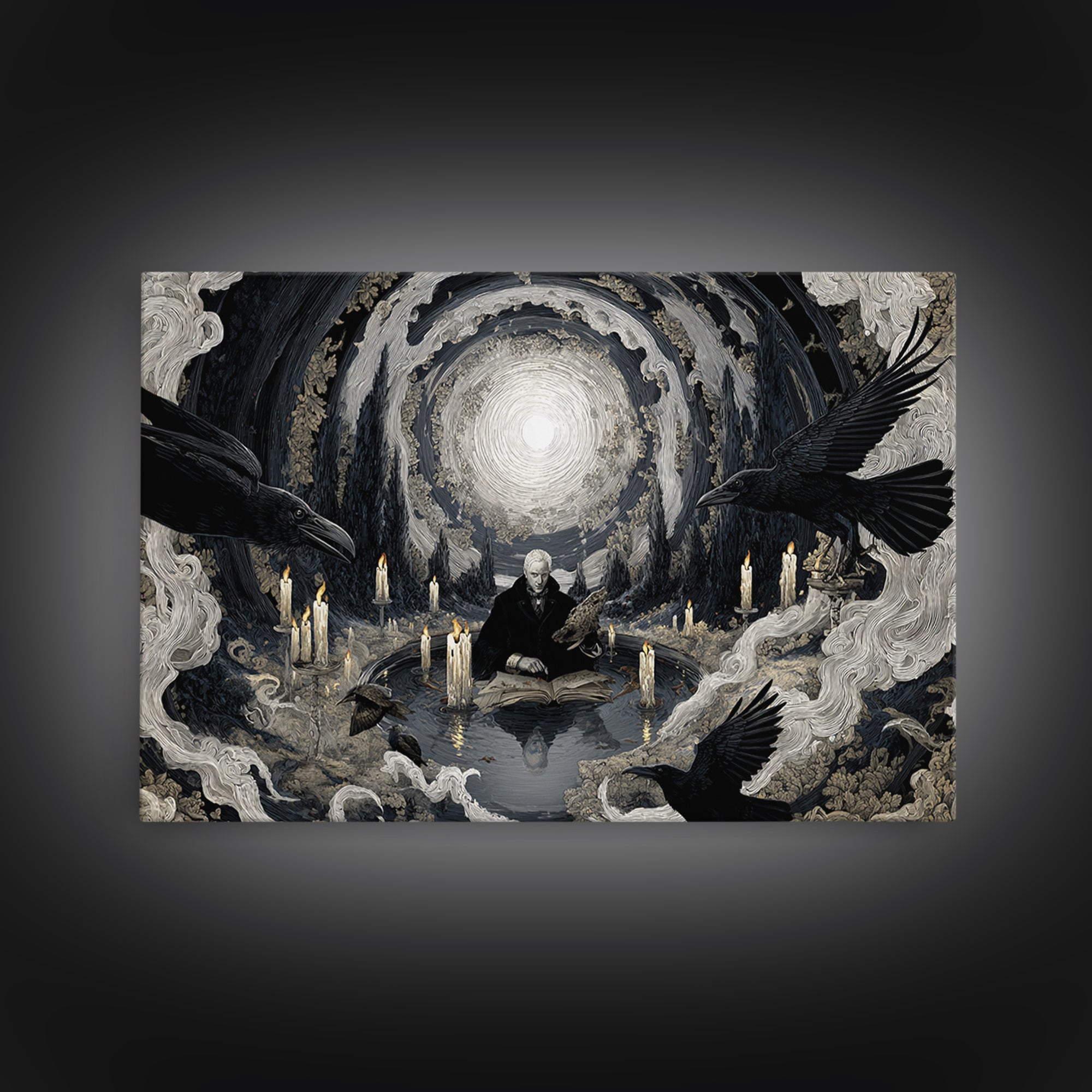 The Raven-Feather Quill, Symbolist Gothic Landscape, Landscape Wall Art, Gothic Horror Wall Art, Framed Canvas Print, Halloween Wall Art