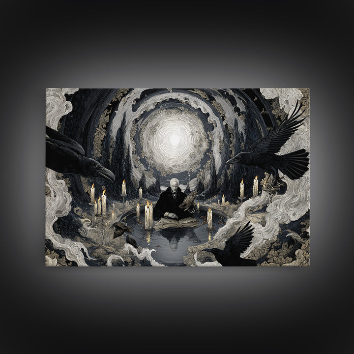 The Raven-Feather Quill, Symbolist Gothic Landscape, Landscape Wall Art, Gothic Horror Wall Art, Framed Canvas Print, Halloween Wall Art