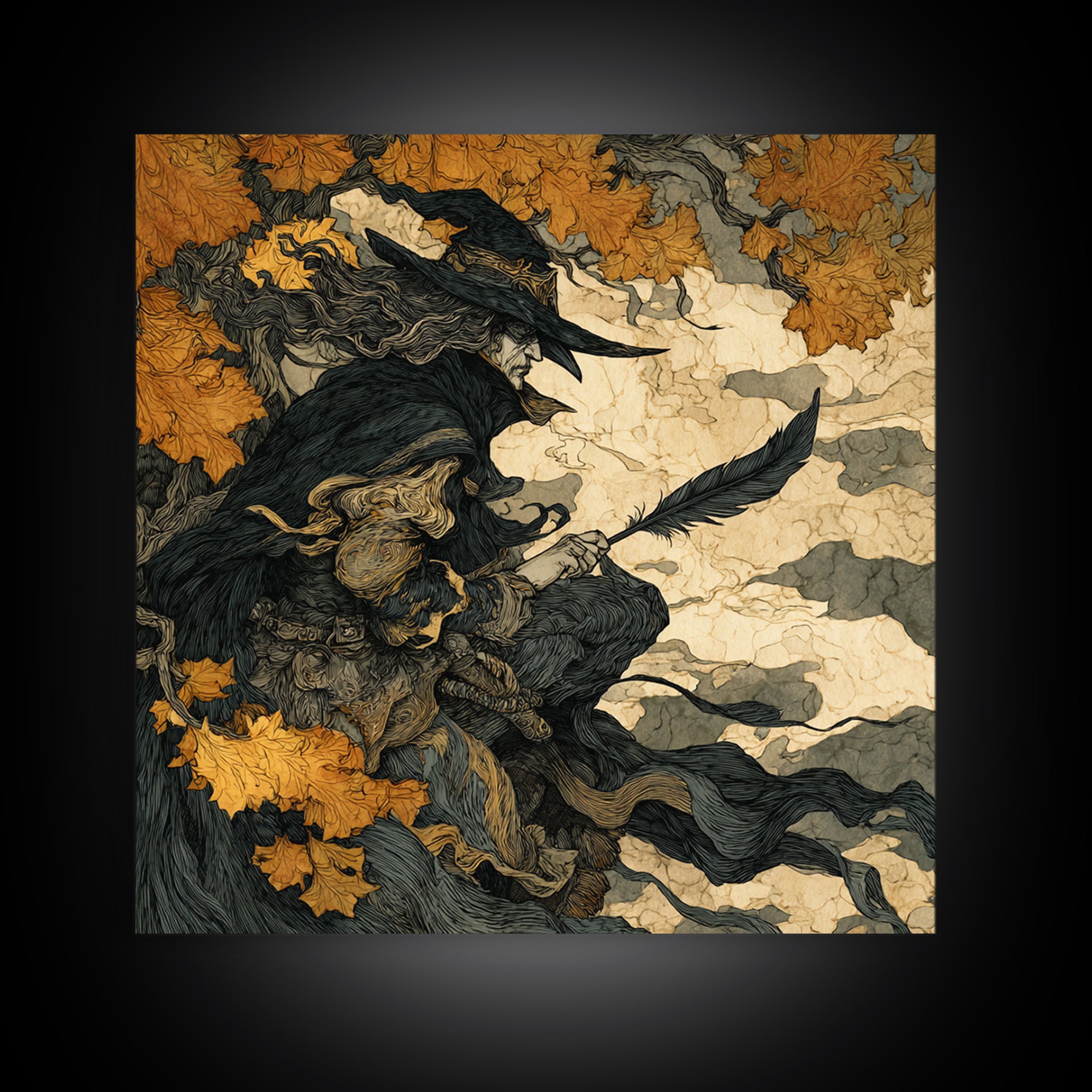 The Raven-Feather Quill, Gothic Storybook Art, Square Wall Art, Gothic Horror Wall Art, Canvas Print, Halloween Wall Art