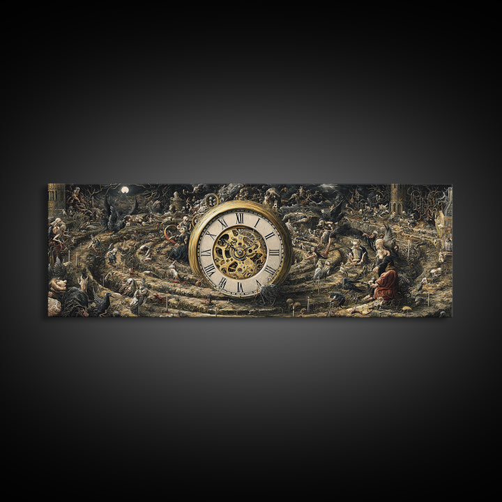 The Cursed Pocket Watch, Medieval Grotesque Art, Extra Wide Wall Art, Dark Halloween Decor, Framed Canvas Print, Halloween Wall Art