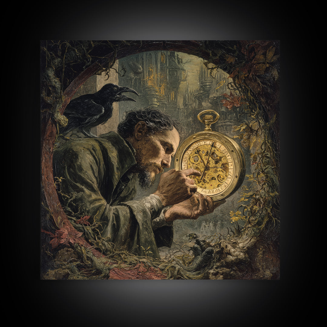 The Cursed Pocket Watch, Dark Renaissance Art, Square Wall Art, Dark Fantasy Wall Art, Canvas Print, Halloween Wall Art