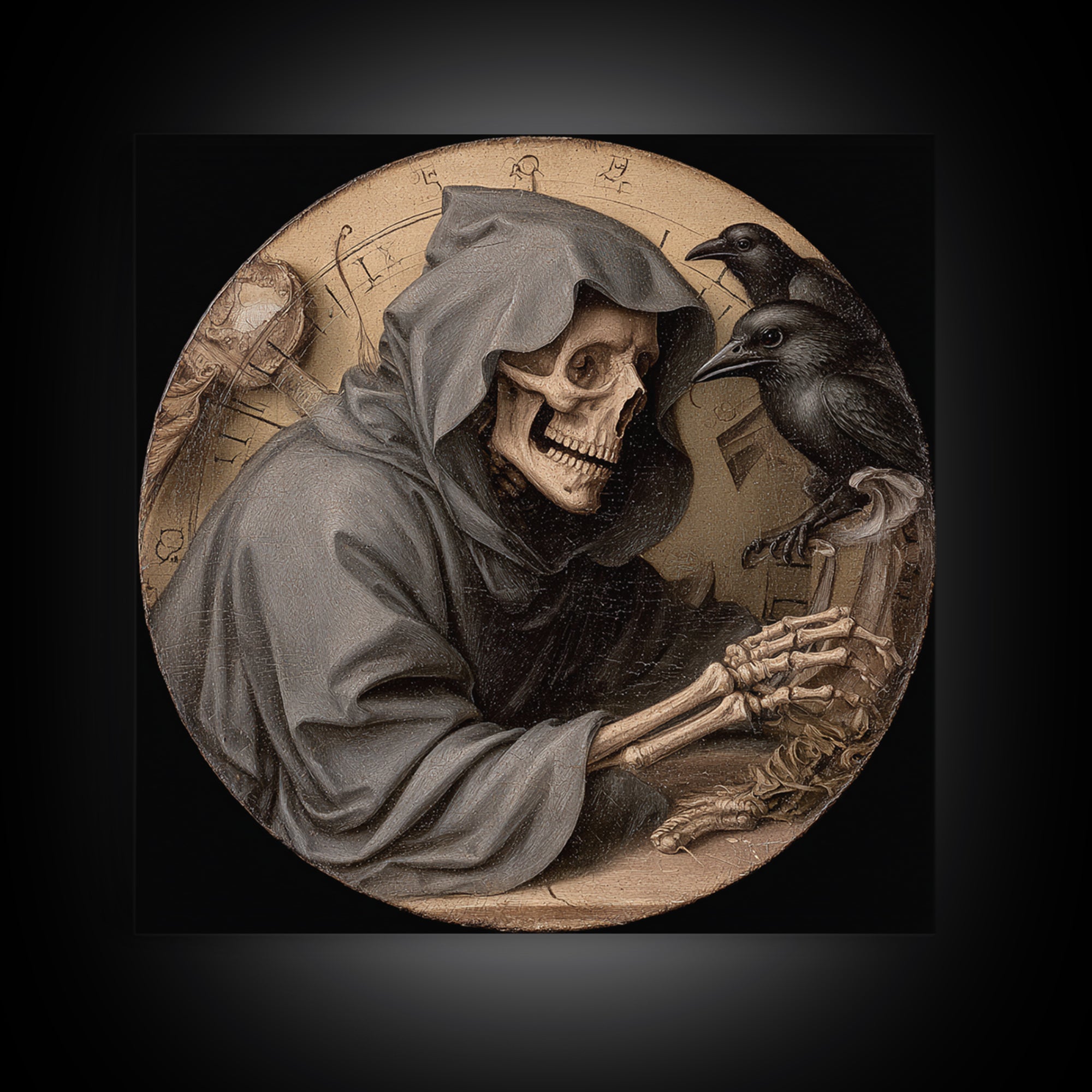 The Cursed Pocket Watch, Danse Macabre Art, Square Wall Art, Macabre Wall Art, Framed Canvas Print, Halloween Wall Art