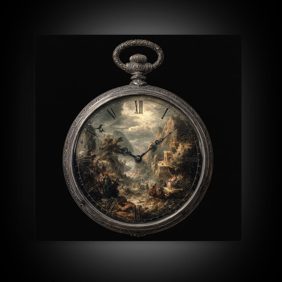 The Cursed Pocket Watch, Baroque Witchcraft Art, Square Wall Art, Dark Halloween Decor, Canvas Print, Halloween Wall Art