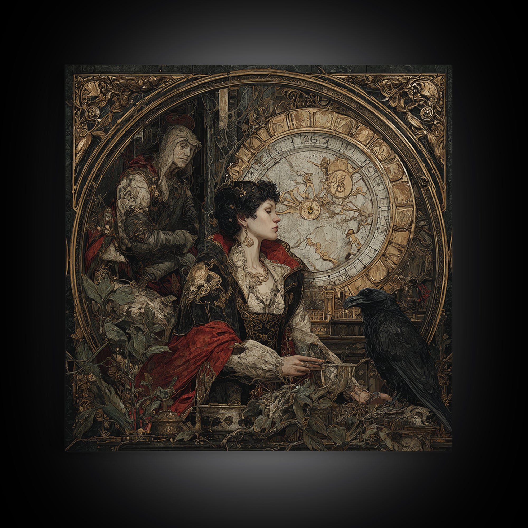 The Cursed Pocket Watch, Ornate Symbolist Art, Square Wall Art, Gothic Horror Wall Art, Framed Canvas Print, Halloween Wall Art