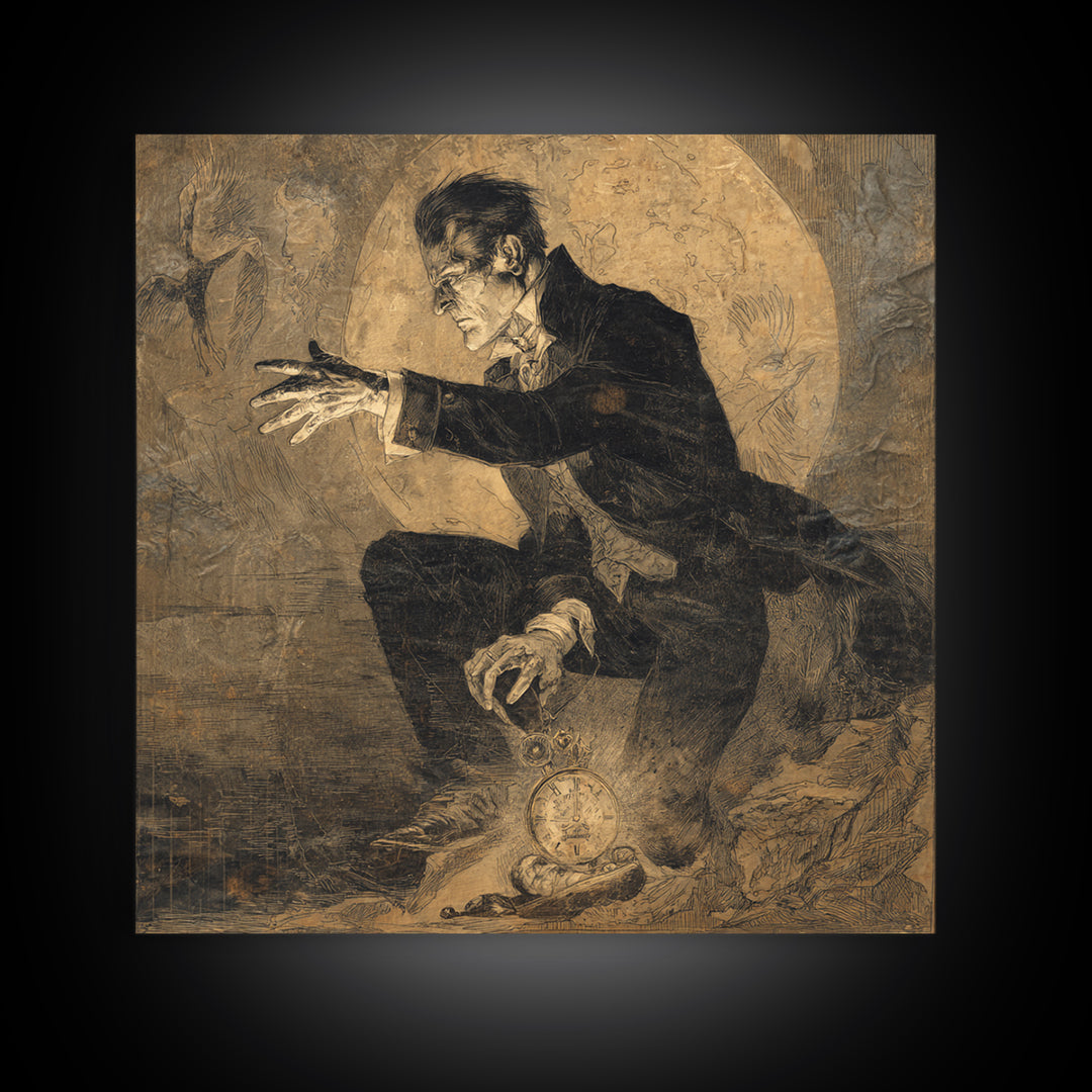 The Cursed Pocket Watch, Decadent Gothic Art, Square Wall Art, Dark Fantasy Wall Art, Framed Canvas Print, Halloween Wall Art